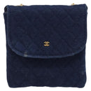 CHANEL Chain Pouch Cotton Navy Gold CC Auth bs33731-2