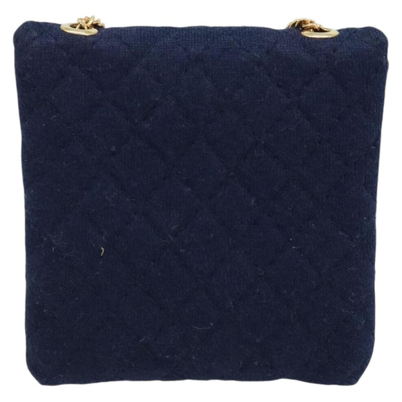 CHANEL Chain Pouch Cotton Navy Gold CC Auth bs33731