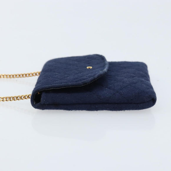 CHANEL Chain Pouch Cotton Navy Gold CC Auth bs33731