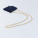 CHANEL Chain Pouch Cotton Navy Gold CC Auth bs33731-7