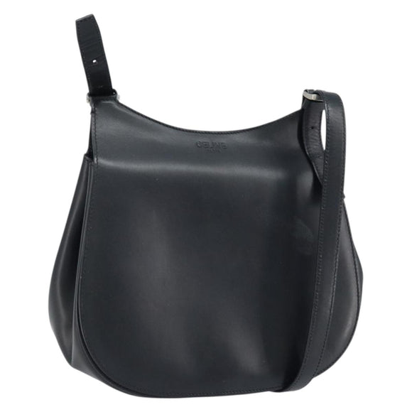 CELINE Shoulder Bag Leather Black Silver Auth bs33732