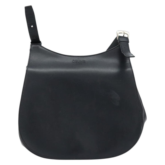 CELINE Shoulder Bag Leather Black Silver Auth bs33732