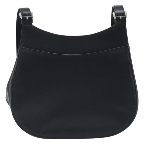 CELINE Shoulder Bag Leather Black Silver Auth bs33732