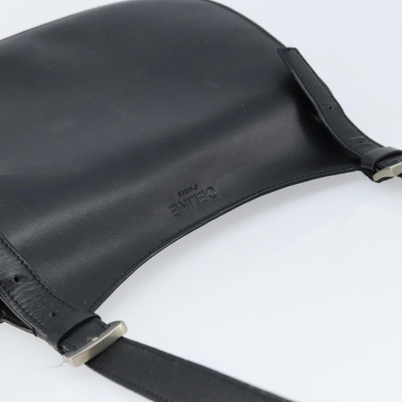 CELINE Shoulder Bag Leather Black Silver Auth bs33732