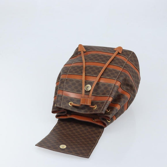 CELINE Macadam Canvas Backpack PVC Leather Brown Gold Auth bs33733