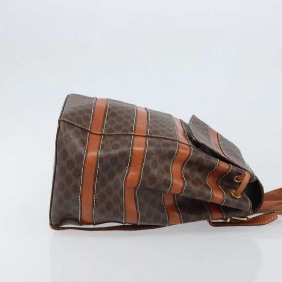 CELINE Macadam Canvas Backpack PVC Leather Brown Gold Auth bs33733