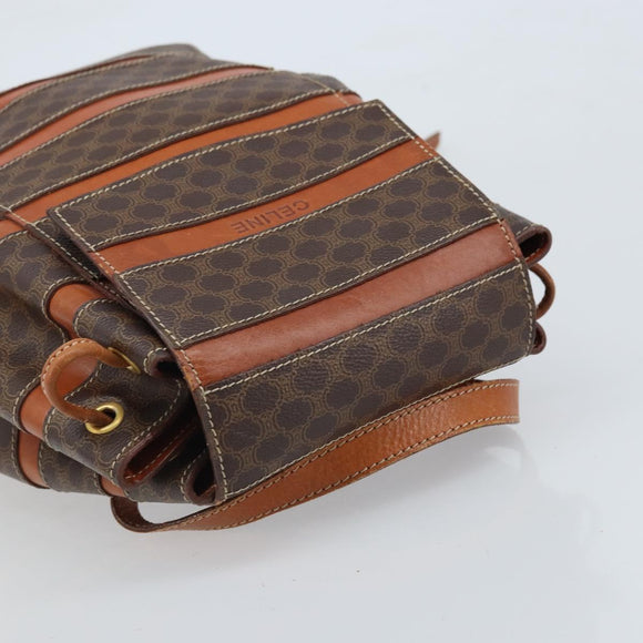 CELINE Macadam Canvas Backpack PVC Leather Brown Gold Auth bs33733
