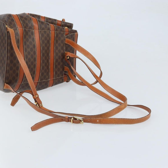 CELINE Macadam Canvas Backpack PVC Leather Brown Gold Auth bs33733