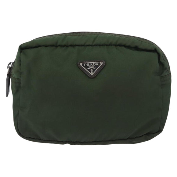 PRADA Pouch Nylon 2 Set Khaki Black Auth bs33737