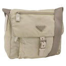 PRADA Shoulder Bag Nylon Beige Silver Auth bs33739-1
