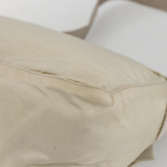 PRADA Shoulder Bag Nylon Beige Silver Auth bs33739