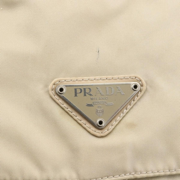PRADA Shoulder Bag Nylon Beige Silver Auth bs33739
