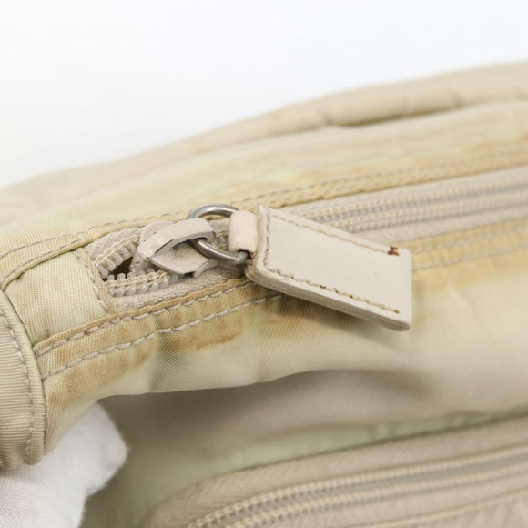 PRADA Shoulder Bag Nylon Beige Silver Auth bs33739