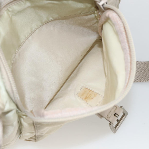 PRADA Shoulder Bag Nylon Beige Silver Auth bs33739