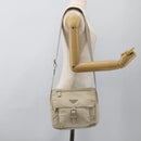 PRADA Shoulder Bag Nylon Beige Silver Auth bs33739-28