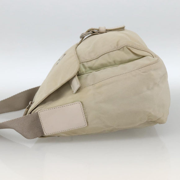 PRADA Shoulder Bag Nylon Beige Silver Auth bs33739