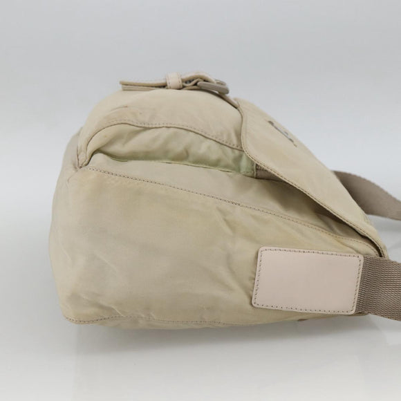PRADA Shoulder Bag Nylon Beige Silver Auth bs33739