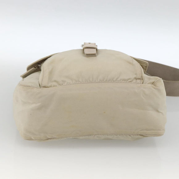 PRADA Shoulder Bag Nylon Beige Silver Auth bs33739