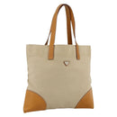 PRADA Tote Bag Canvas Beige Silver Auth bs33740-1
