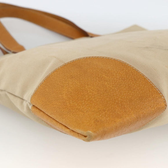 PRADA Tote Bag Canvas Beige Silver Auth bs33740
