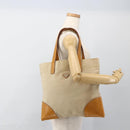 PRADA Tote Bag Canvas Beige Silver Auth bs33740-22