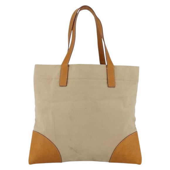PRADA Tote Bag Canvas Beige Silver Auth bs33740