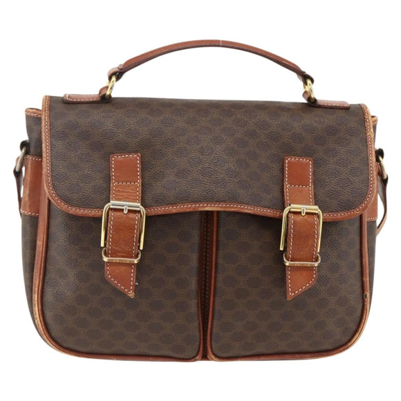 CELINE Macadam Canvas Shoulder Bag PVC Leather Brown Gold Auth bs33742