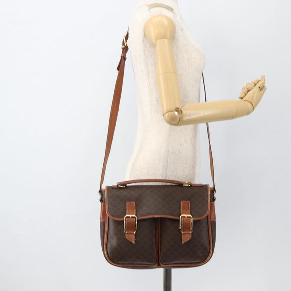 CELINE Macadam Canvas Shoulder Bag PVC Leather Brown Gold Auth bs33742