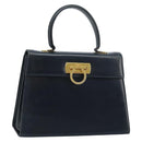 Salvatore Ferragamo Gancini Hand Bag Leather Navy Gold Auth bs33743-1
