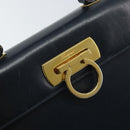 Salvatore Ferragamo Gancini Hand Bag Leather Navy Gold Auth bs33743-18