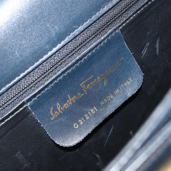 Salvatore Ferragamo Gancini Hand Bag Leather Navy Gold Auth bs33743
