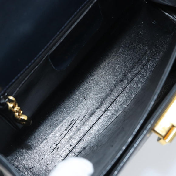 Salvatore Ferragamo Gancini Hand Bag Leather Navy Gold Auth bs33743