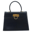Salvatore Ferragamo Gancini Hand Bag Leather Navy Gold Auth bs33743-13