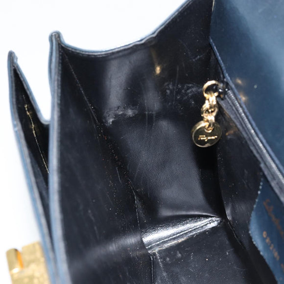 Salvatore Ferragamo Gancini Hand Bag Leather Navy Gold Auth bs33743