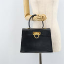 Salvatore Ferragamo Gancini Hand Bag Leather Navy Gold Auth bs33743-24