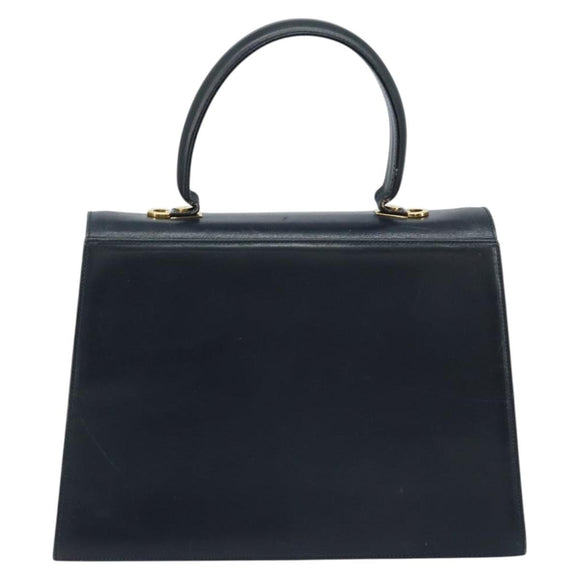 Salvatore Ferragamo Gancini Hand Bag Leather Navy Gold Auth bs33743