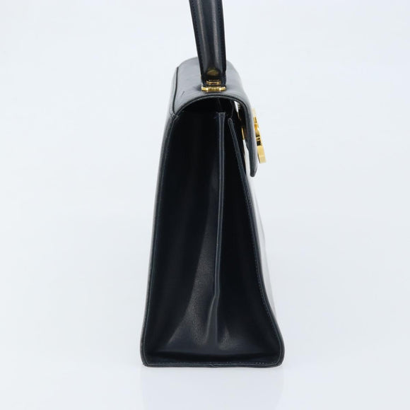 Salvatore Ferragamo Gancini Hand Bag Leather Navy Gold Auth bs33743