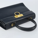 Salvatore Ferragamo Gancini Hand Bag Leather Navy Gold Auth bs33743-6