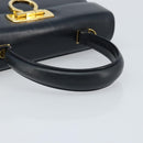 Salvatore Ferragamo Gancini Hand Bag Leather Navy Gold Auth bs33743-7