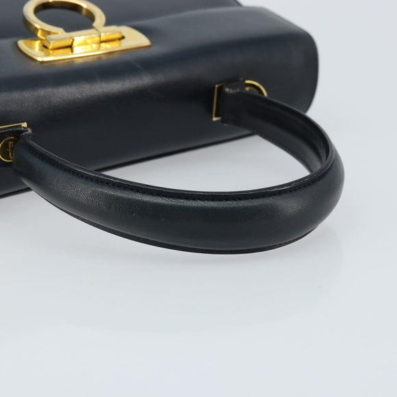 Salvatore Ferragamo Gancini Hand Bag Leather Navy Gold Auth bs33743