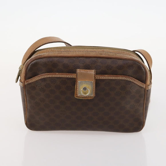 CELINE Macadam Canvas Shoulder Bag PVC Leather 2 Set Brown Auth bs33753
