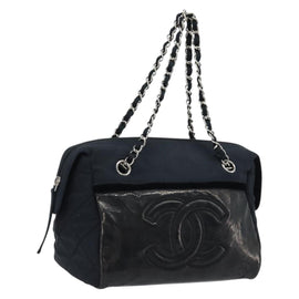 CHANEL Hand Bag Canvas Black CC Auth bs33758