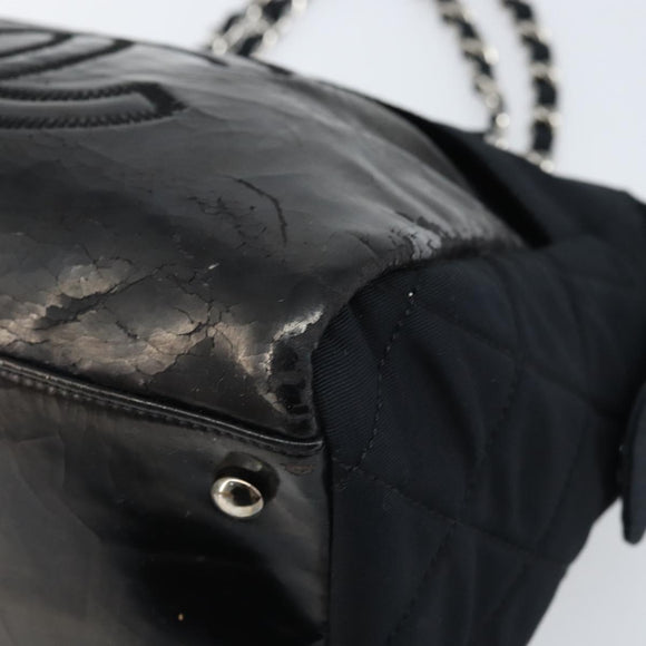 CHANEL Hand Bag Canvas Black CC Auth bs33758