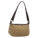 Christian Dior Trotter Canvas Shoulder Bag Beige Gold Auth bs33761-1