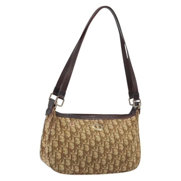 Christian Dior Trotter Canvas Shoulder Bag Beige Gold Auth bs33761