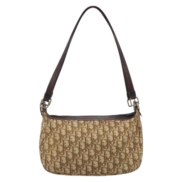 Christian Dior Trotter Canvas Shoulder Bag Beige Gold Auth bs33761