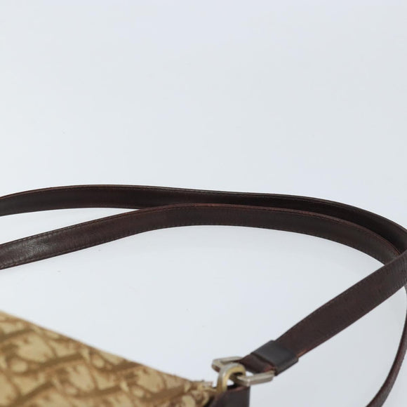 Christian Dior Trotter Canvas Shoulder Bag Beige Gold Auth bs33761