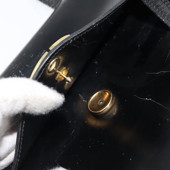 Christian Dior Hand Bag Leather Black Gold Auth bs33762