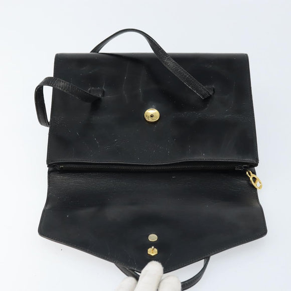 Christian Dior Hand Bag Leather Black Gold Auth bs33762
