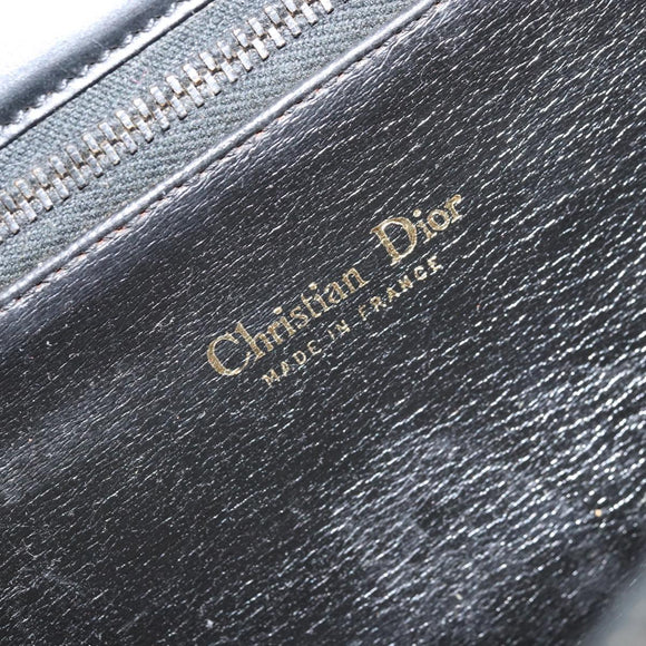 Christian Dior Hand Bag Leather Black Gold Auth bs33762